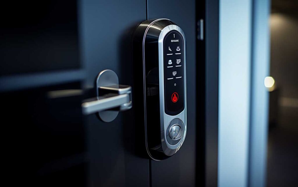 High security locks installed on a modern residential door