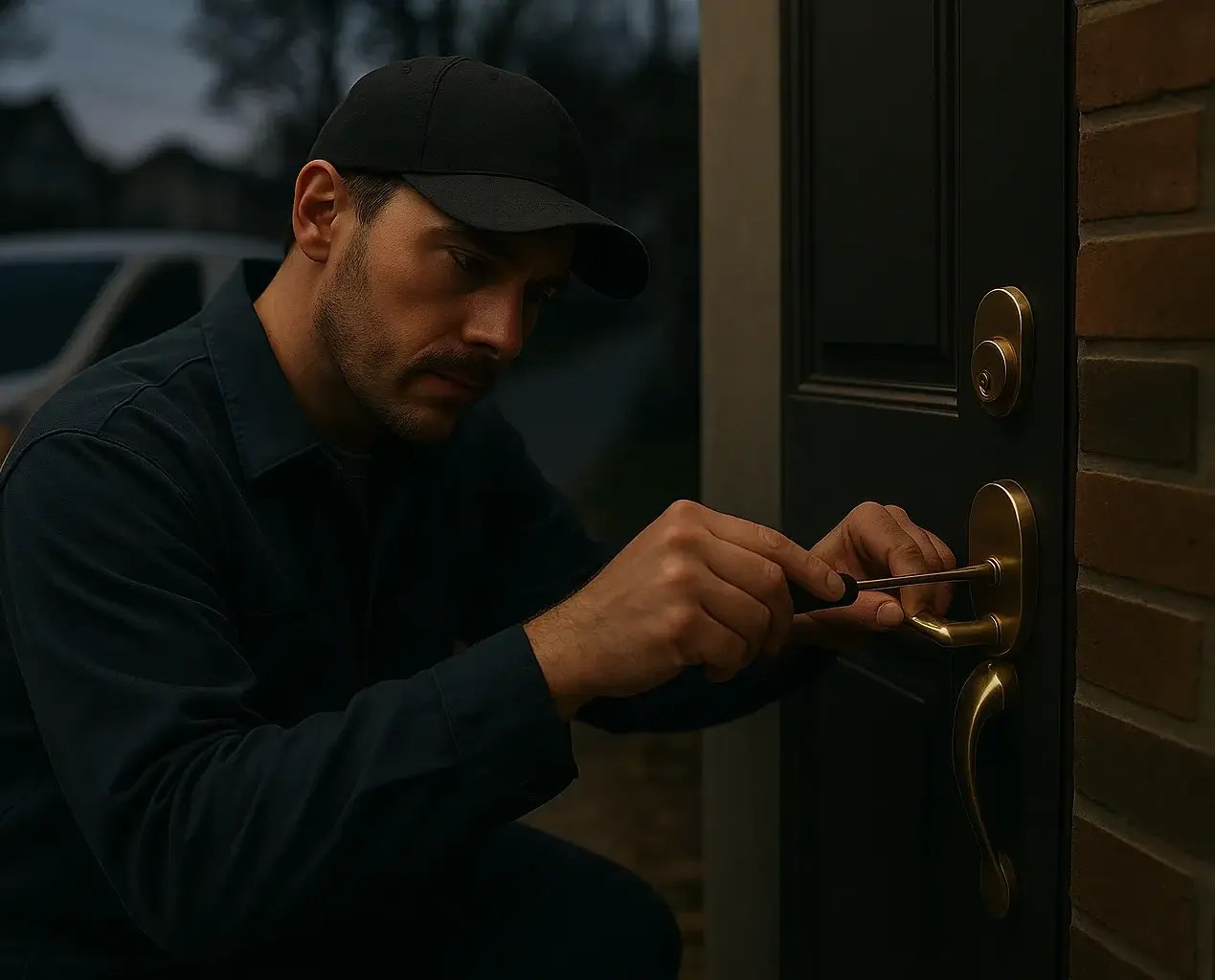 night locked out locksmith arriving to help a homeowner regain entry safely