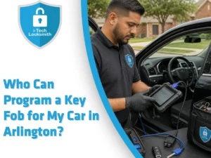 I-Tech Locksmith - Arlington technician using diagnostic equipment to program a key fob for a car in Arlington