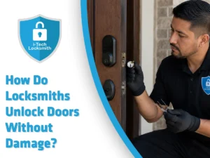 Locksmiths unlock doors without damage in Arlington by identifying a high security lock and using professional picking tools