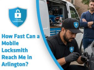 Mobile locksmith in Arlington removing a broken key from a car door lock
