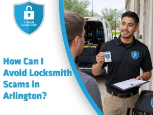 I-Tech Locksmith - Arlington technician reviewing identification and a written estimate to help a customer avoid locksmith scams in Arlington