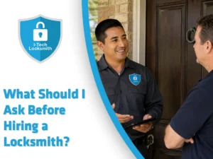 Hiring a locksmith in Fort Worth while a technician explains the estimate and verifies ownership