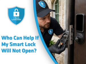 Smart lock will not open in Arlington while a locksmith checks the keypad, batteries, deadbolt motor, and door alignment