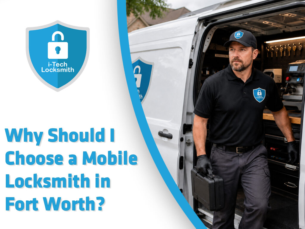 mobile locksmith Fort Worth van arriving on site to unlock a car door